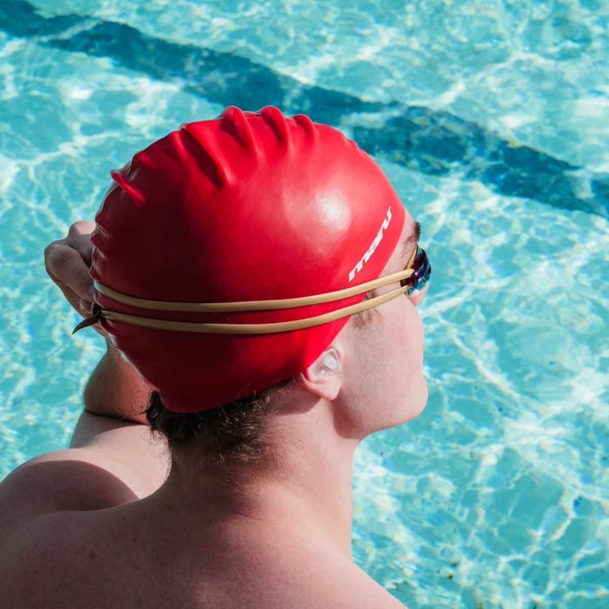 Maru Solid Silicone Swim Caps Red-632355