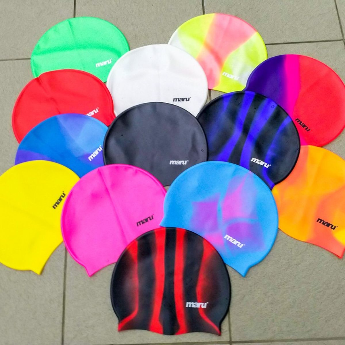 Maru Solid Silicone Swim Caps Red-632356