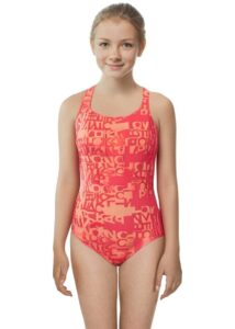 Adidas Girl's Three Stripe Swimsuit - Shock Red