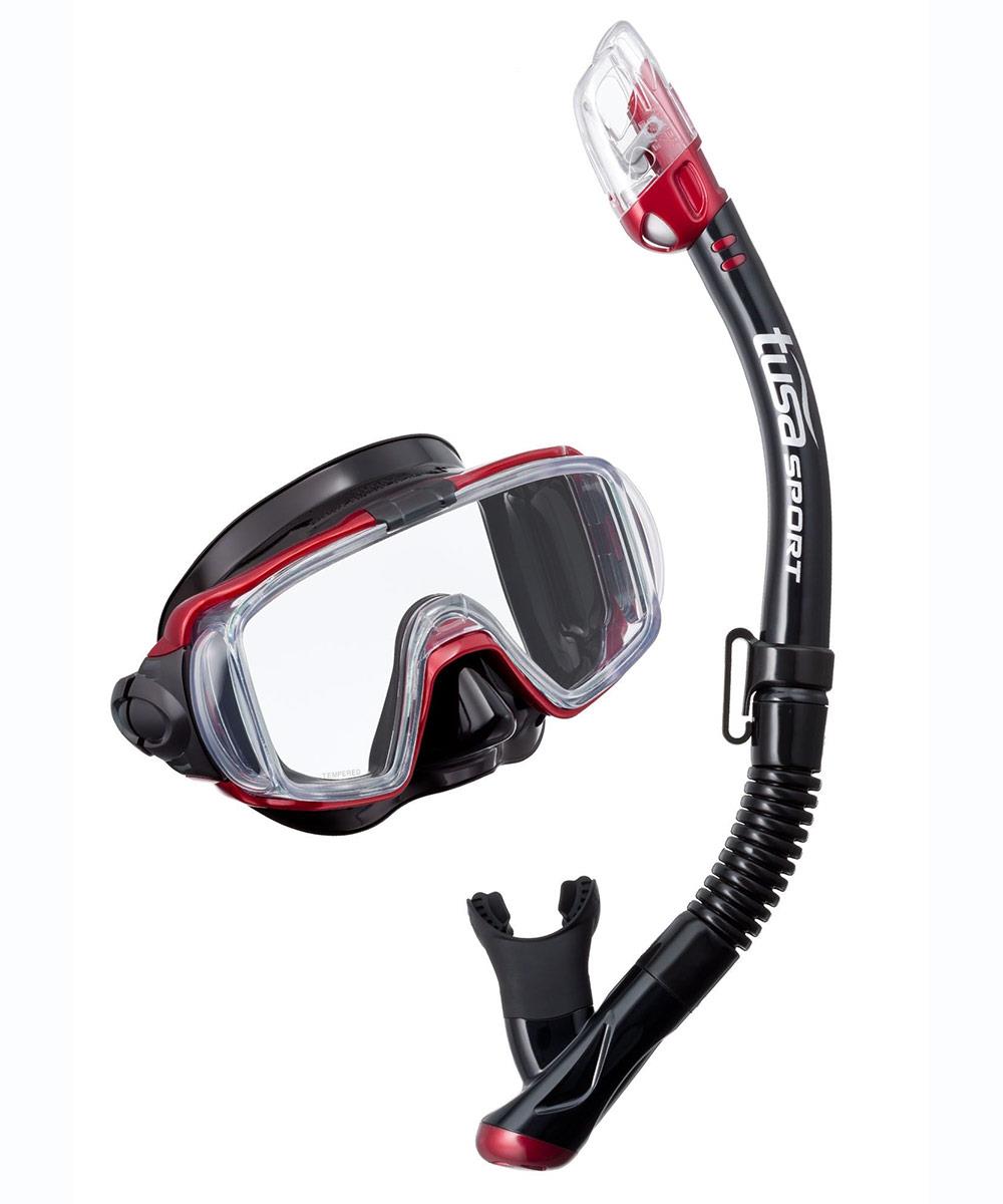 TUSA Visio Tri-Ex Combo Snorkelling Set - Black/ Metallic Red-0