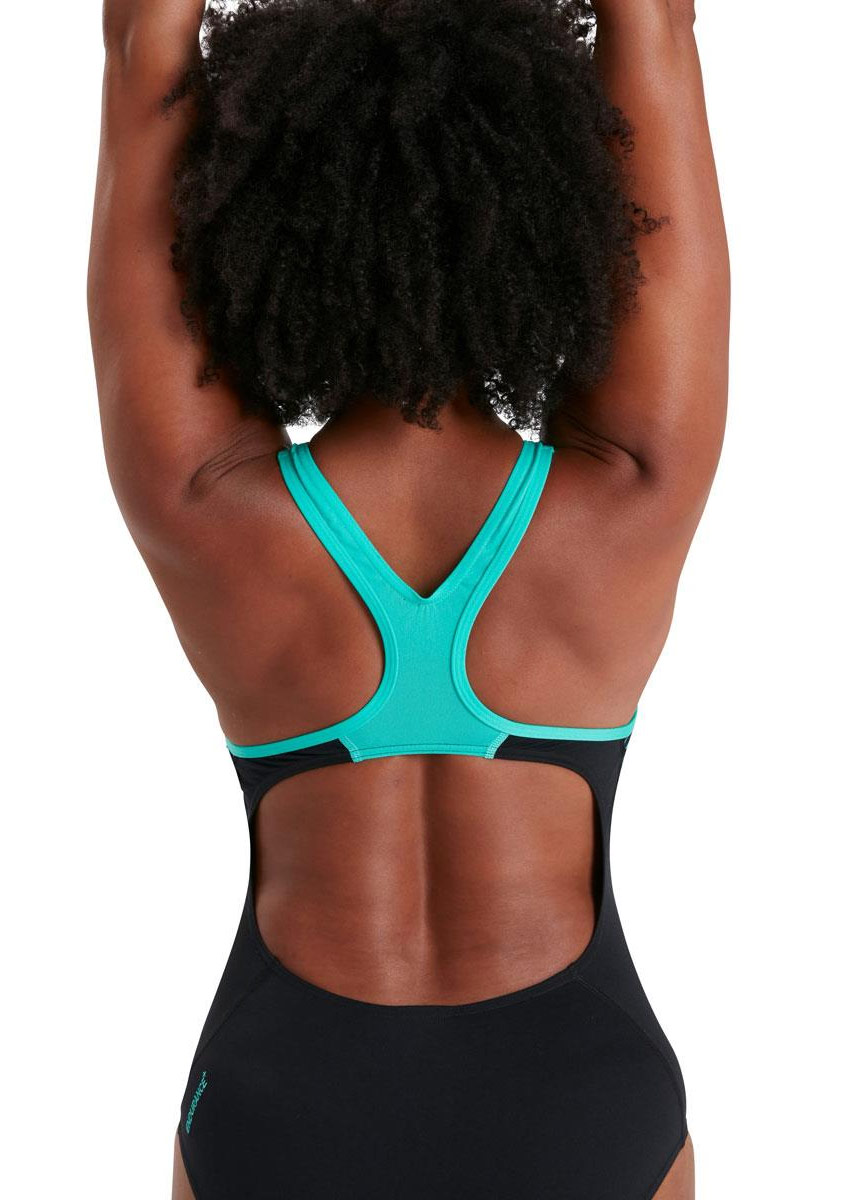 Speedo Women's Plastisol Laneback Swimsuit - Black/ Tile-brand