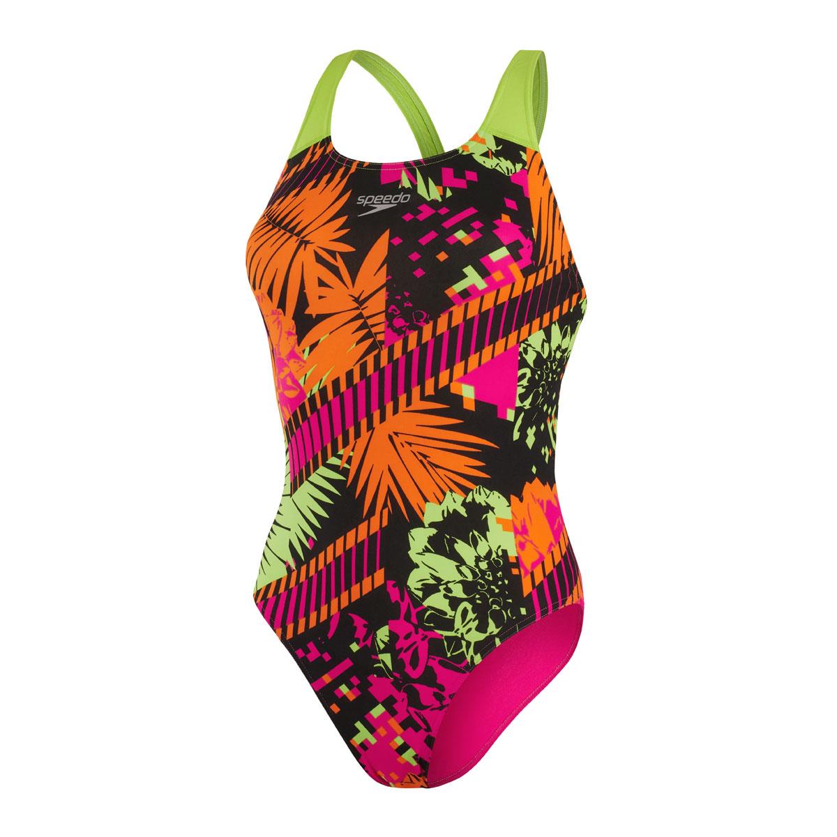 Speedo Women's Placement Powerback Swimsuit - Pink/ Lime/ Salso/ Black-560190