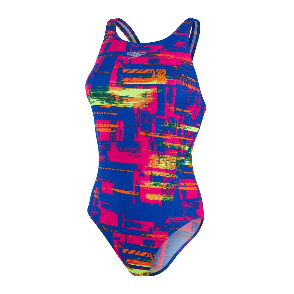 Speedo Womens Allover Recordbreaker Swimsuit - Blue/ Pink/ Salso/ Yellow-560792