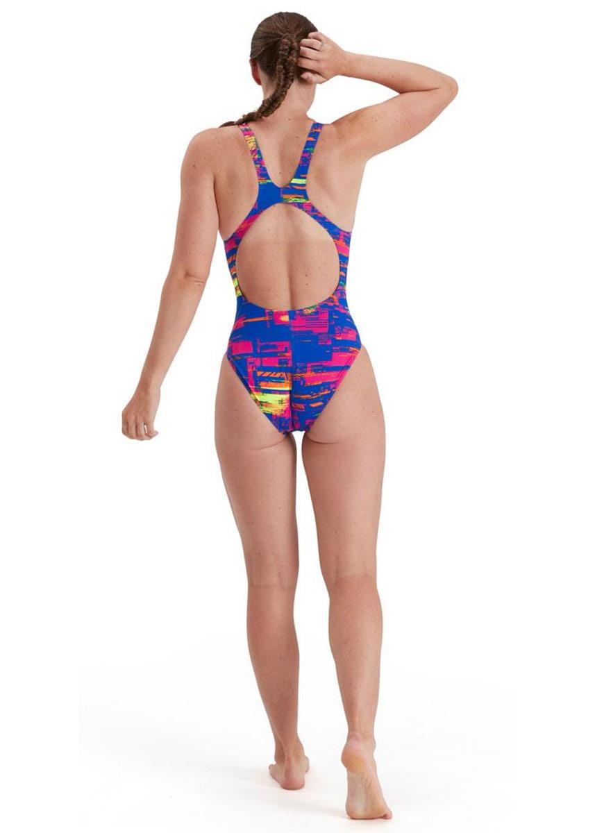 Speedo Womens Allover Recordbreaker Swimsuit - Blue/ Pink/ Salso/ Yellow-brand