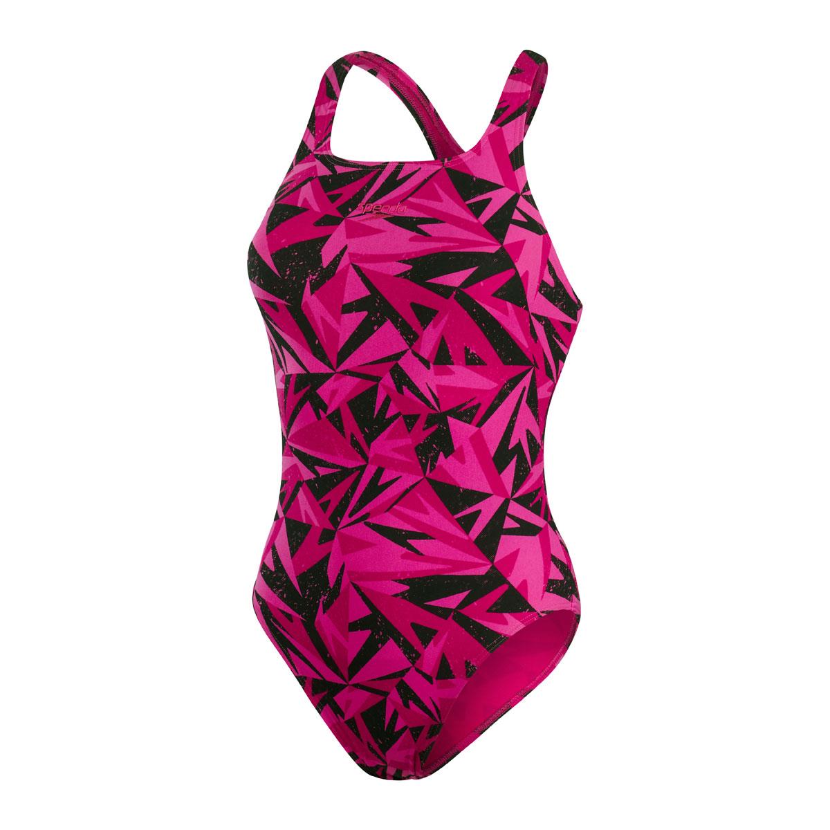 Speedo Women's Boom Logo Allover Medalist Swimsuit - Black / Electric Pink-564213