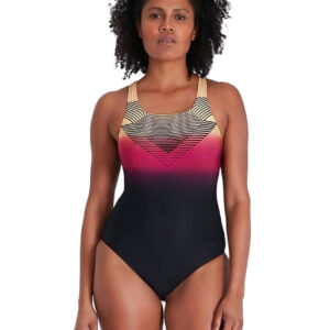 Speedo Digital Placement Medalist Swimsuit - Black/ Papaya Punch/ Magenta