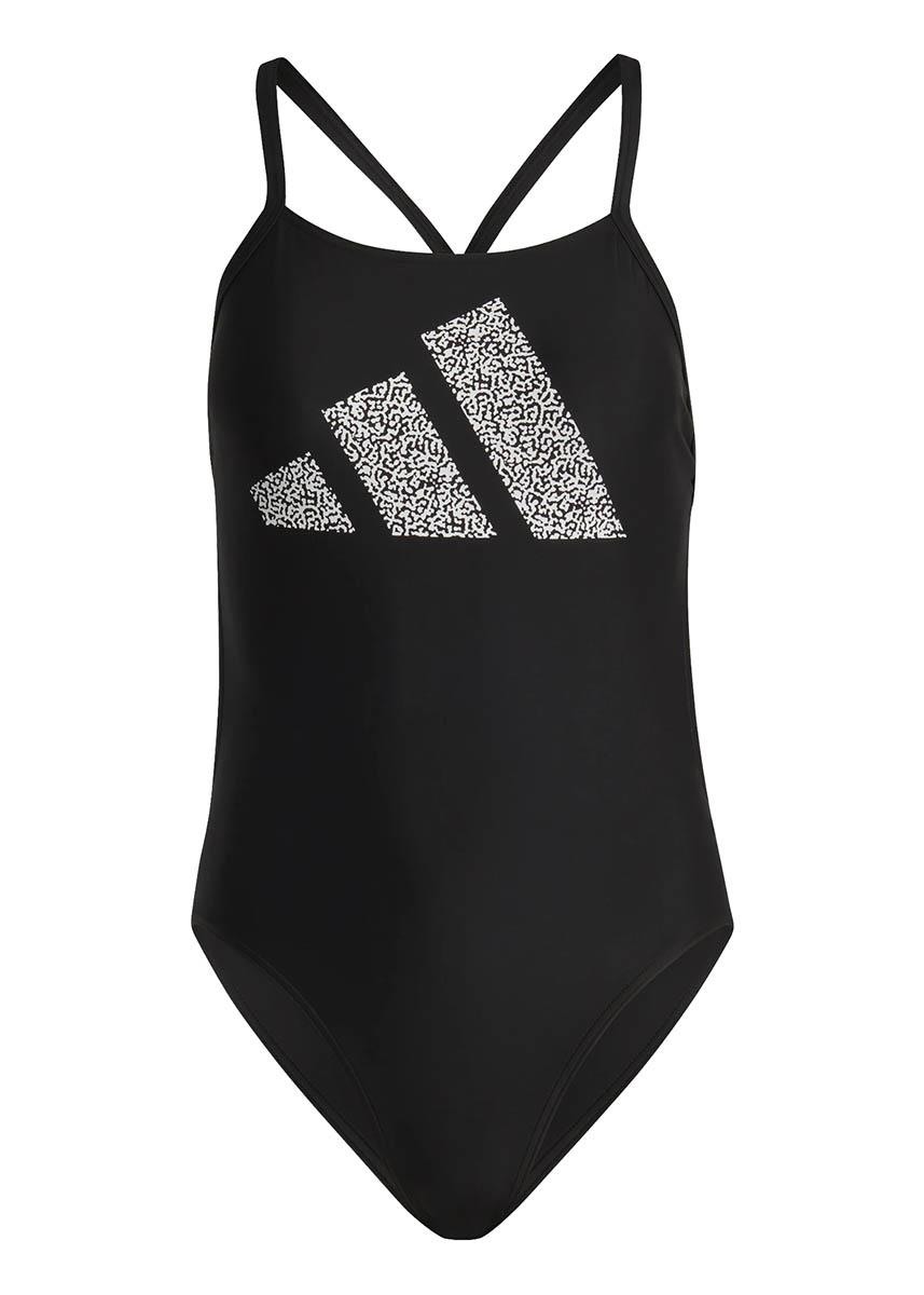 Adidas Women's 3 Bar Logo Print Swimsuit - Black/White-573508