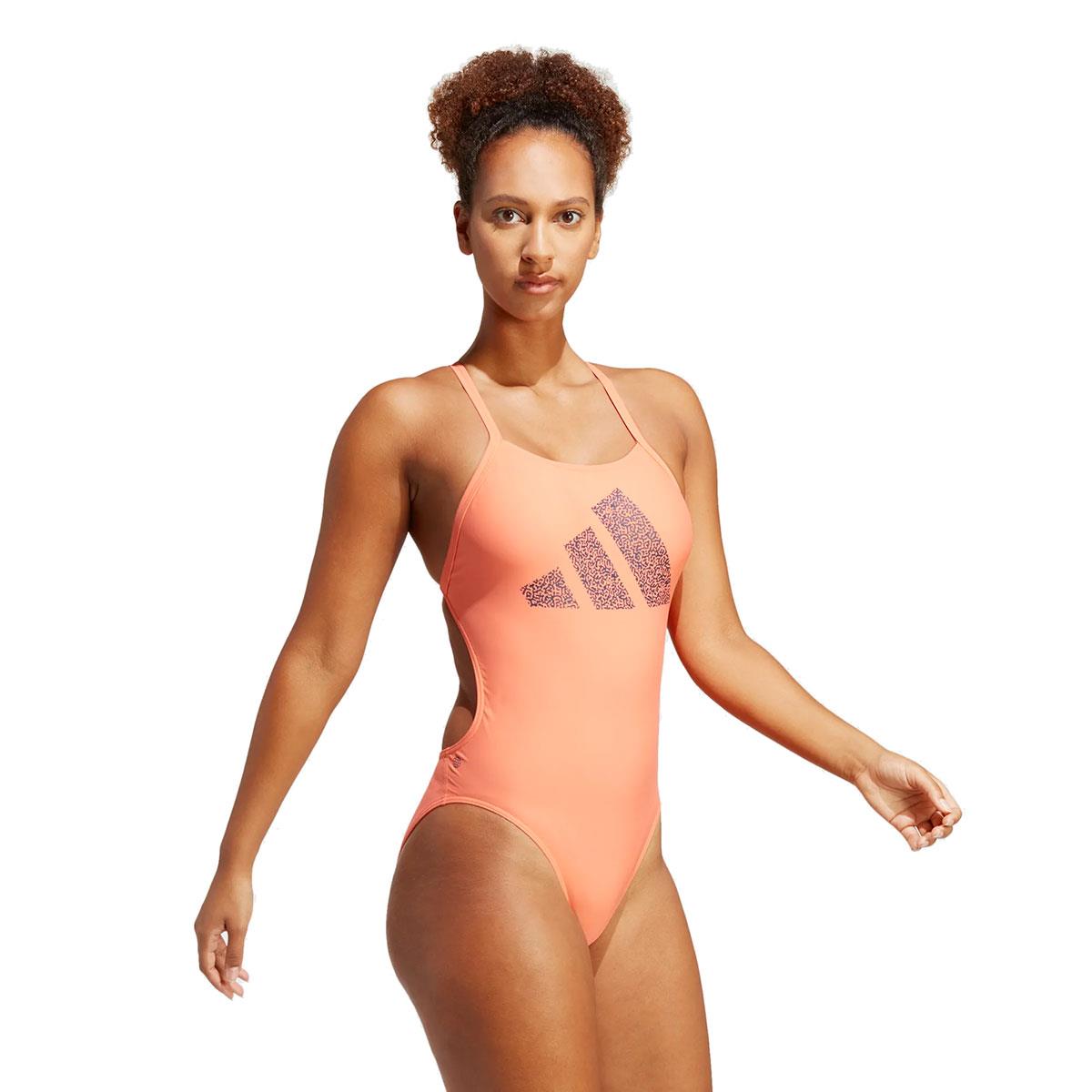 Adidas Women's 3 Bar Logo Print Swimsuit - Peach/Black-575060