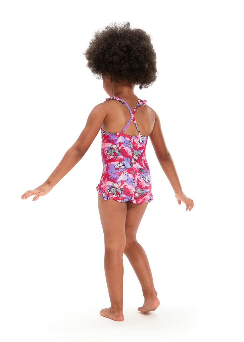 Speedo Girls Learn to Swim Printed Frill Thinstrap Swimsuit - Cherry Pink/Sweet Taro/Hellium-brand