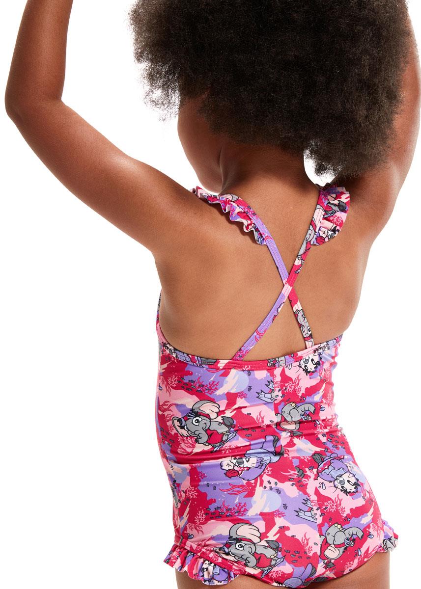 Speedo Girls Learn to Swim Printed Frill Thinstrap Swimsuit - Cherry Pink/Sweet Taro/Hellium-575222