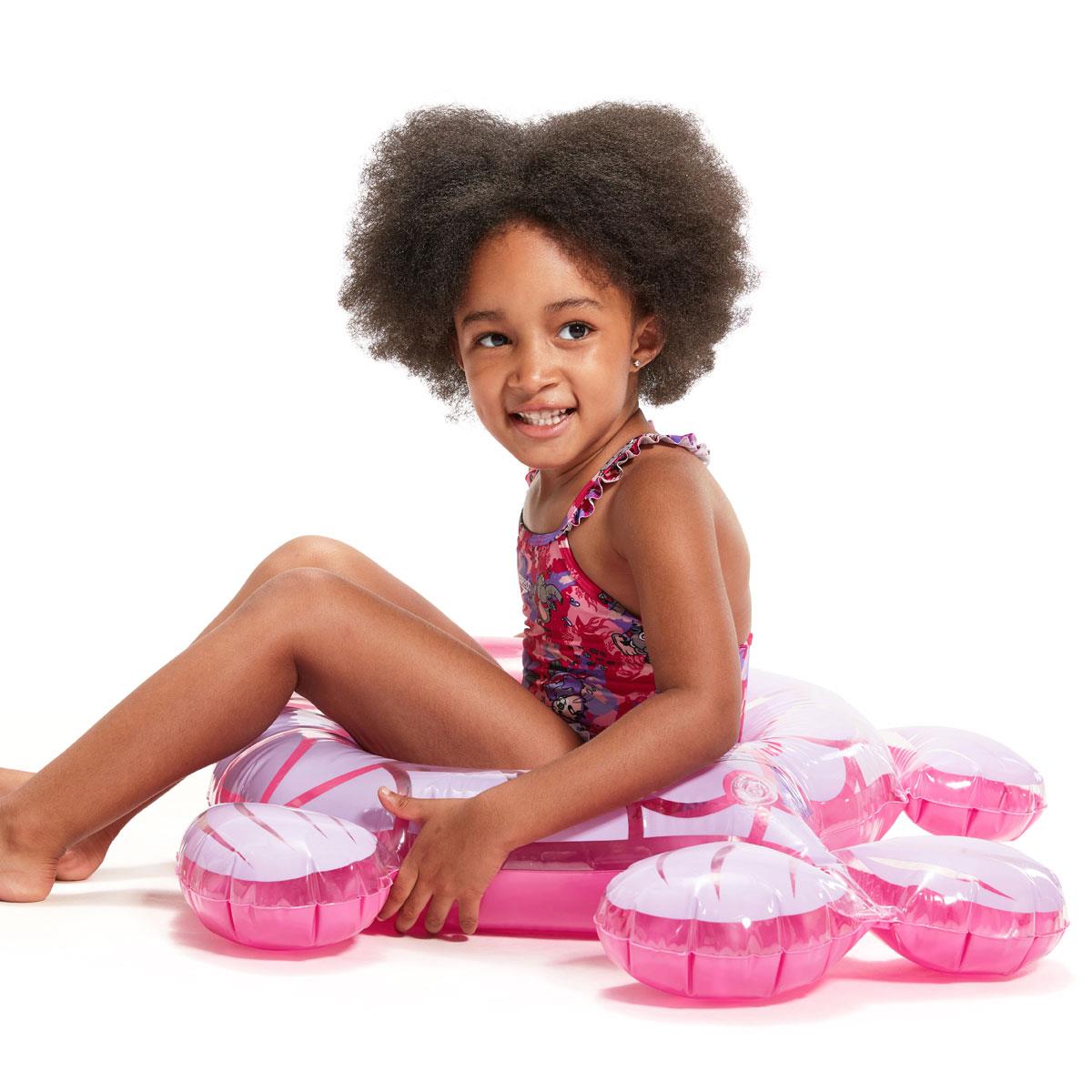 Speedo Girls Learn to Swim Printed Frill Thinstrap Swimsuit - Cherry Pink/Sweet Taro/Hellium-575223