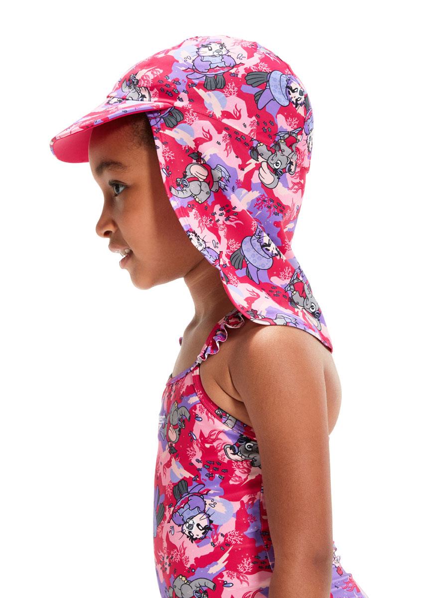 Speedo Girls Learn to Swim Sun Protection Hat - Cherry Pink/Sweet Taro/Hellium-578040