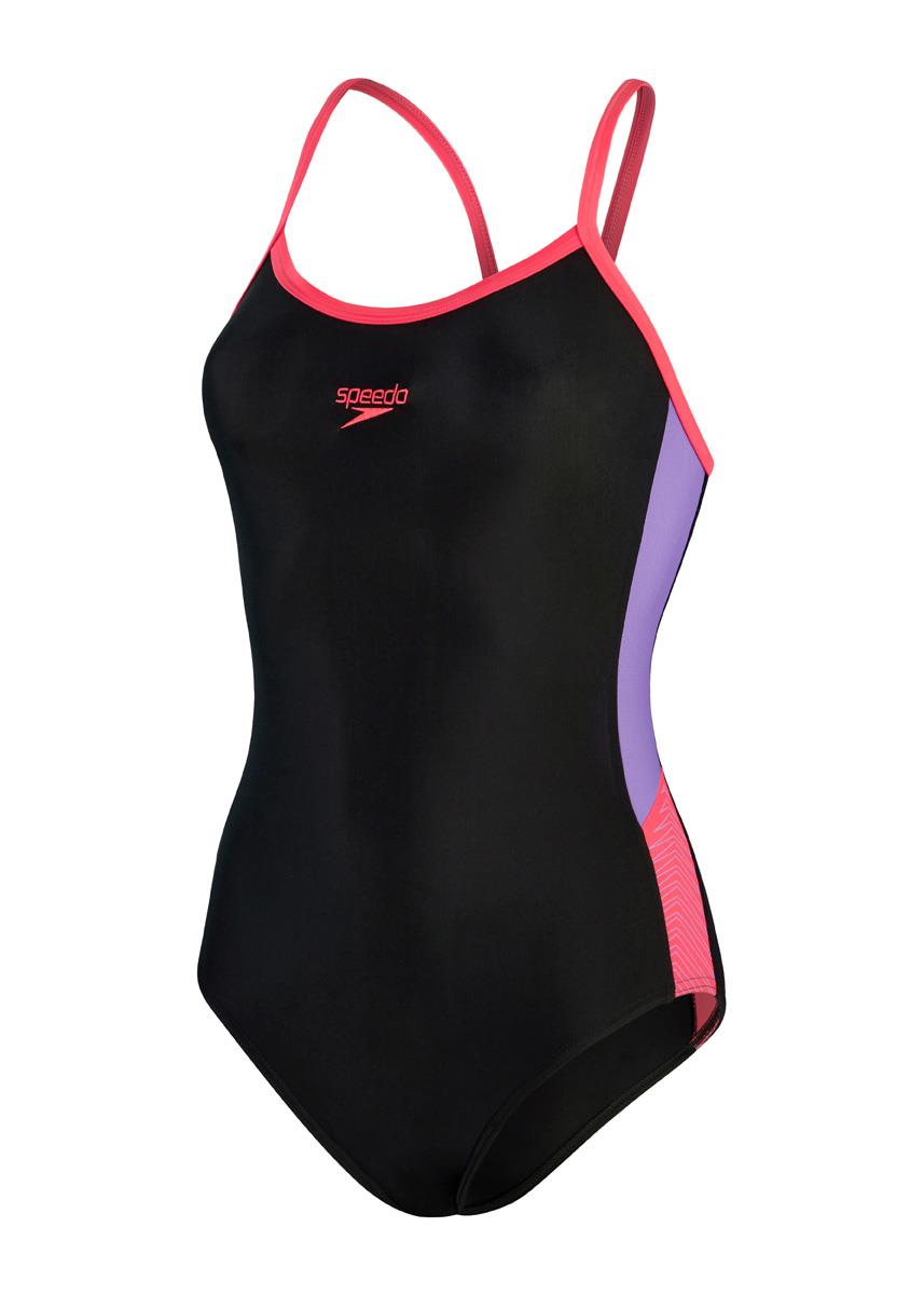 Speedo Dive Thinstrap Muscleback Swimsuit - Black/ Miami Lilac/ Raspberry Fill-588124