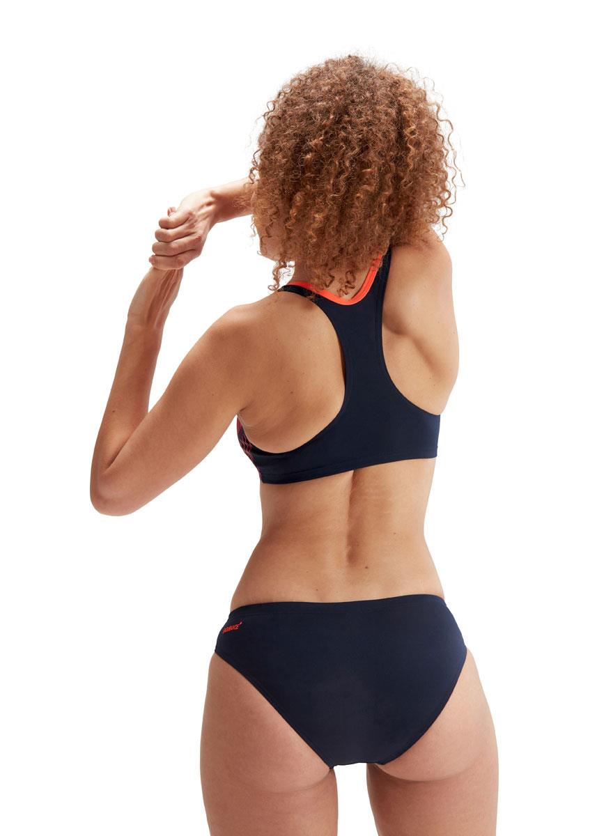 Speedo Womens Placement Bikini- True Navy/Electric Pink/Volcanic Orange-brand
