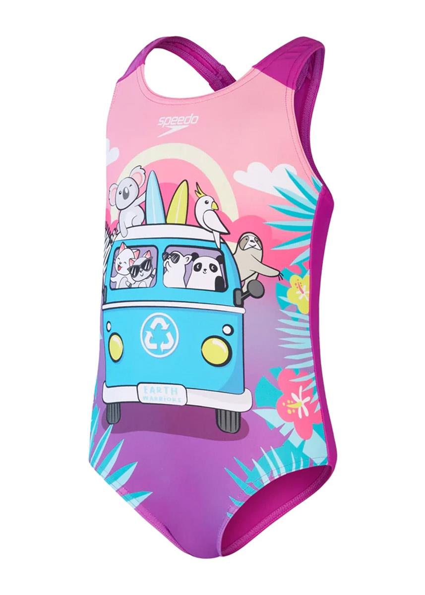 Speedo Junior Girls' Digital Printed Swimsuit - Azure / Yellow / Turquoise / Purple-588180