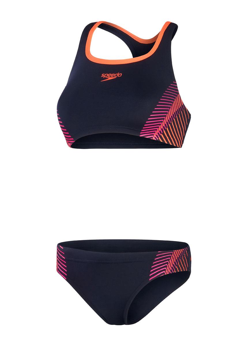 Speedo Womens Placement Bikini- True Navy/Electric Pink/Volcanic Orange-587531
