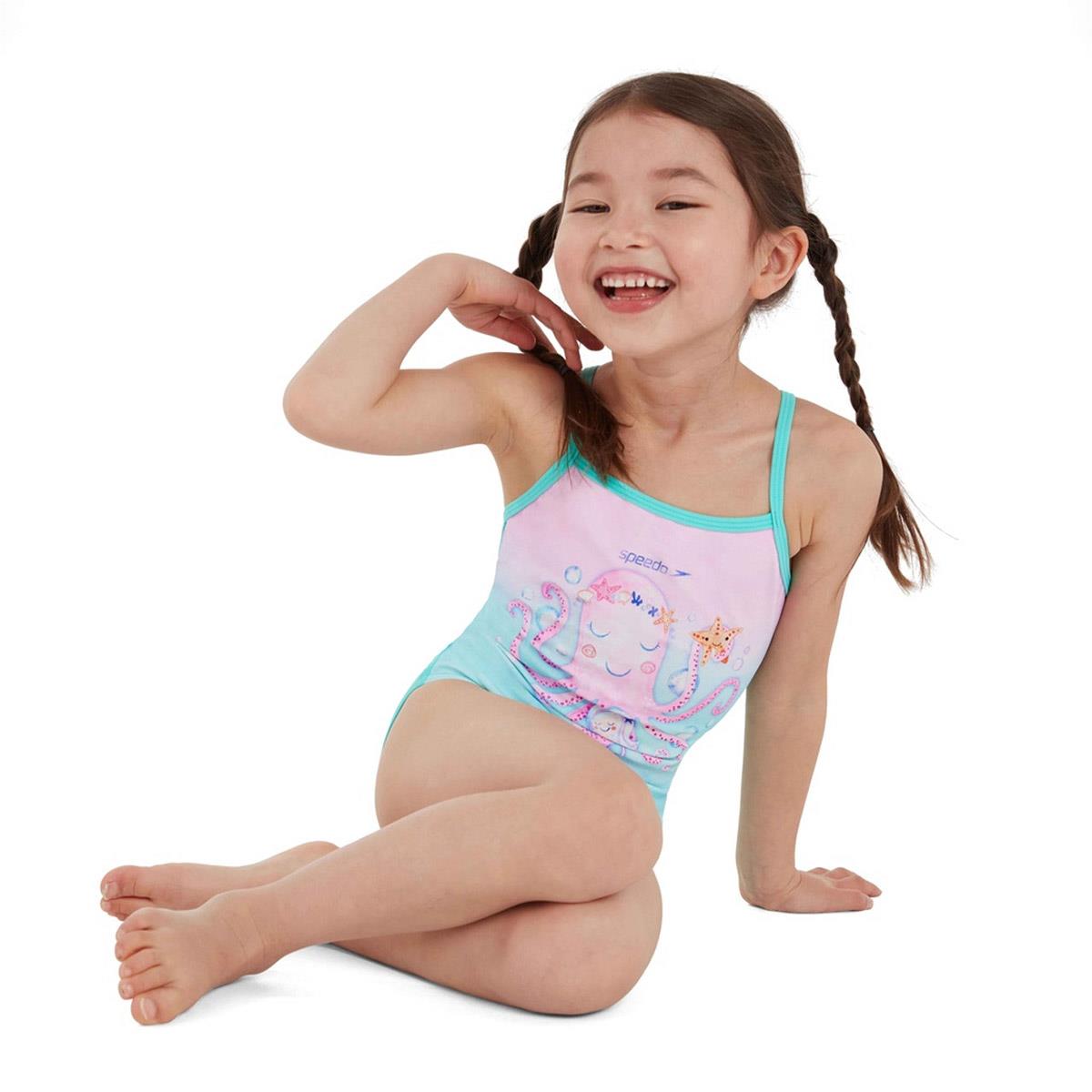 Speedo Junior Girls' Thinstrap Swimsuit - Green/Pink-588002