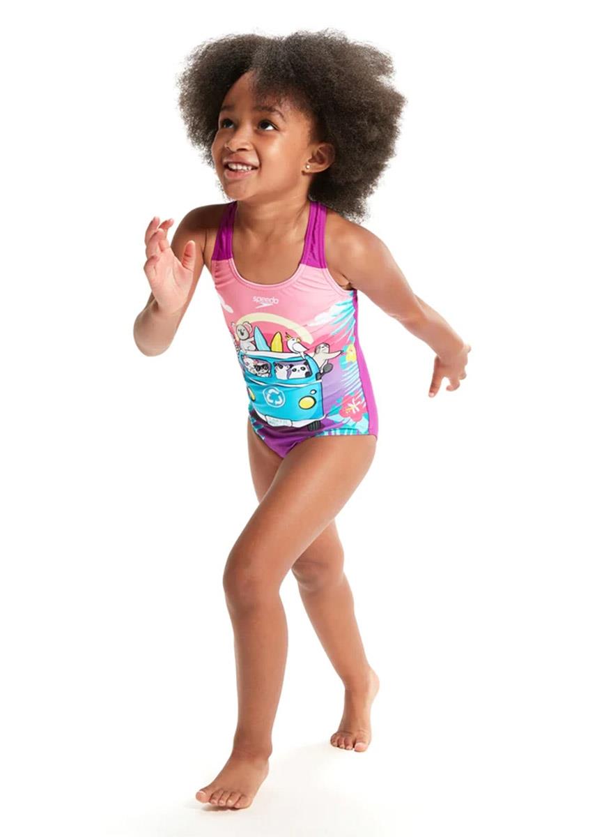 Speedo Junior Girls' Digital Printed Swimsuit - Azure / Yellow / Turquoise / Purple-588173