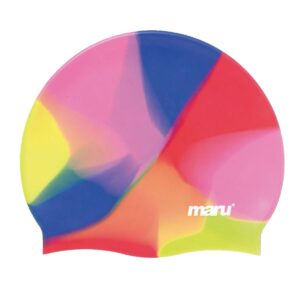 Maru Long Hair Multi-Coloured Silicone Swim Cap - Pink/Blue/Red-0