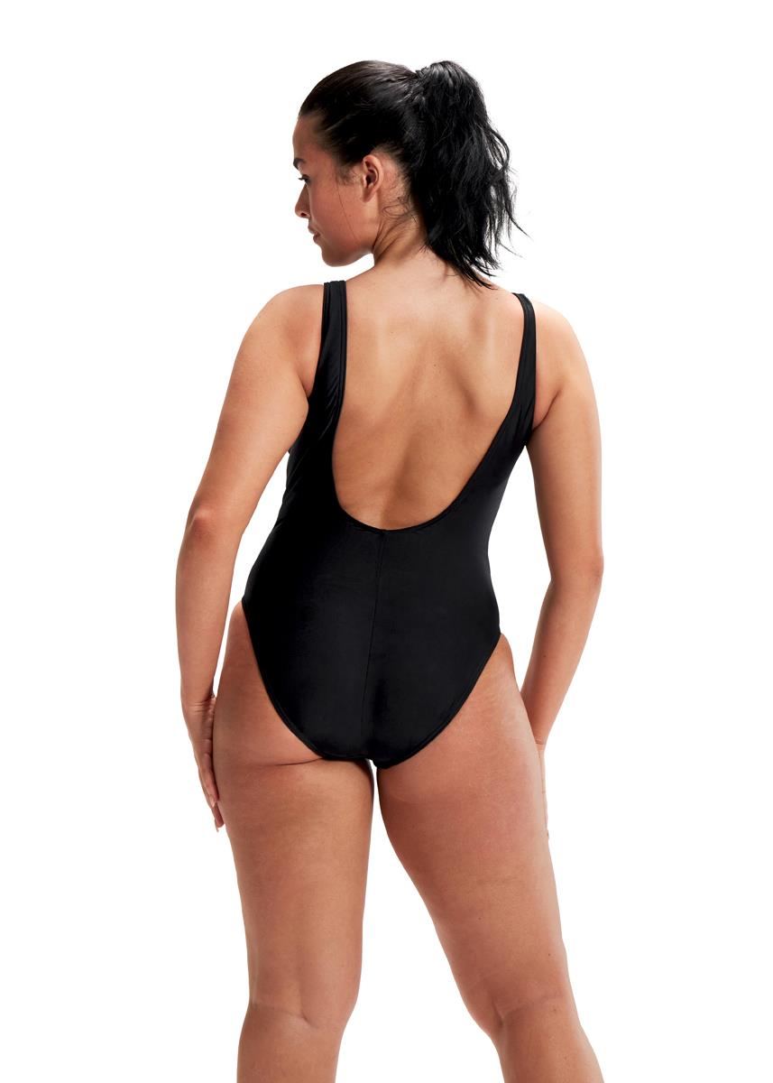 Speedo Womens Logo Deep U-Back Swimsuit - Black / White-brand