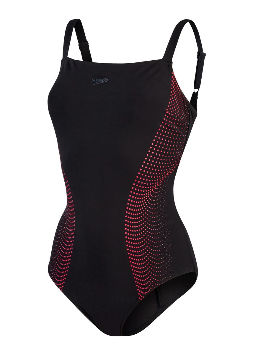Speedo Womens Shaping CrystalLux Printed Swimsuit Black/Cherry-594843
