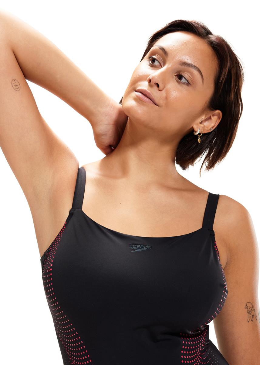 Speedo Womens Shaping CrystalLux Printed Swimsuit Black/Cherry-594845
