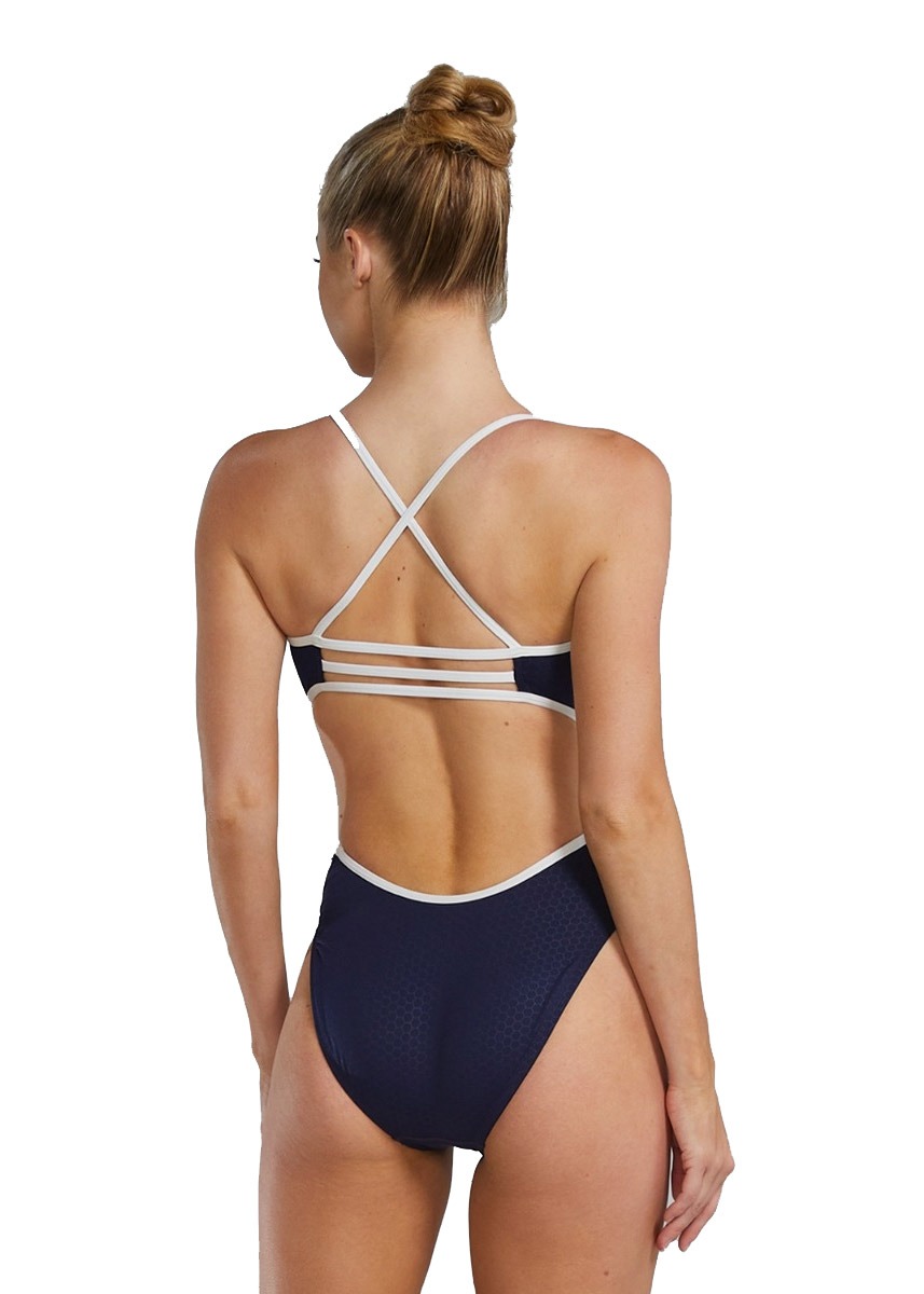 TYR Hexa Trinity Fit Swimsuit - Navy Blue / White