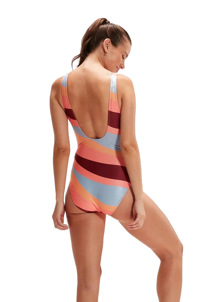 Speedo Womens Allover U-Back Swimsuit - Pink / Maroon / Light Blue-brand
