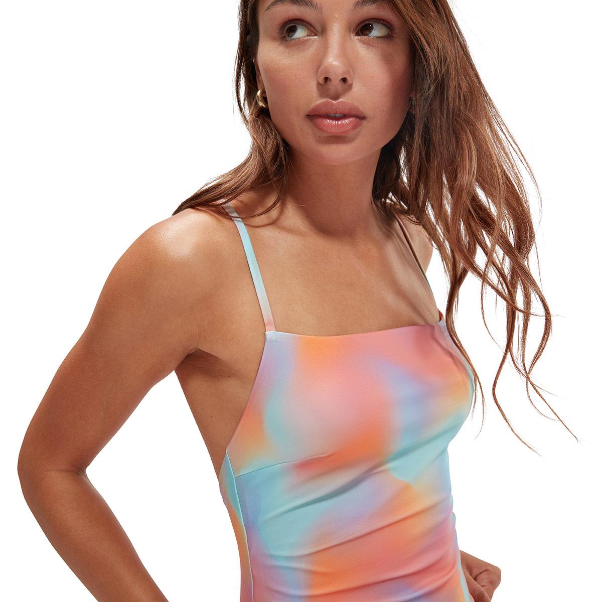 Speedo Womens Printed Adjustable Thinstrap Swimsuit - Blue / Orange-601699
