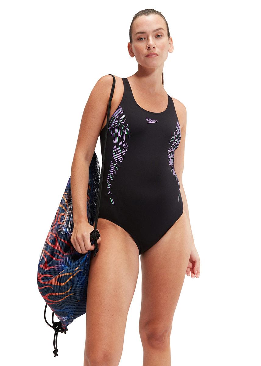 Speedo Womens Placement Muscleback Swimsuit - Navy / Purple / Green-601734