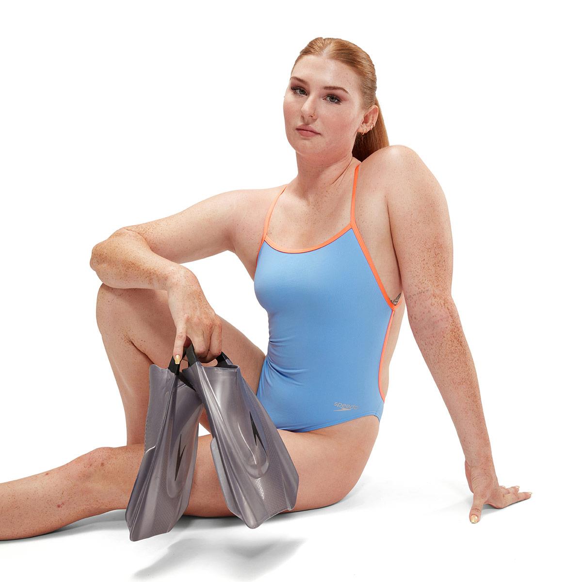 Speedo Womens Solid Vback Swimsuit - Blue / Peach-602038