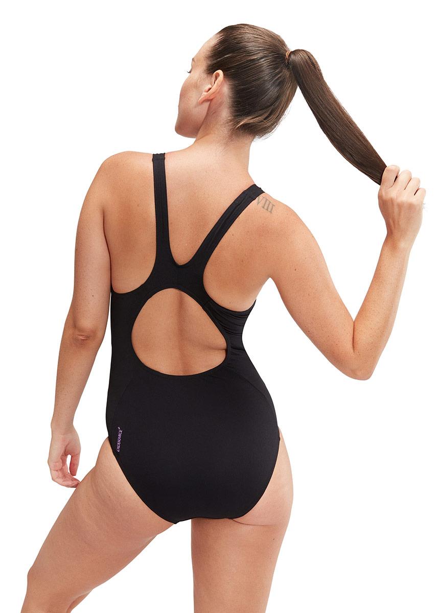 Speedo Womens Placement Muscleback Swimsuit - Navy / Purple / Green-brand