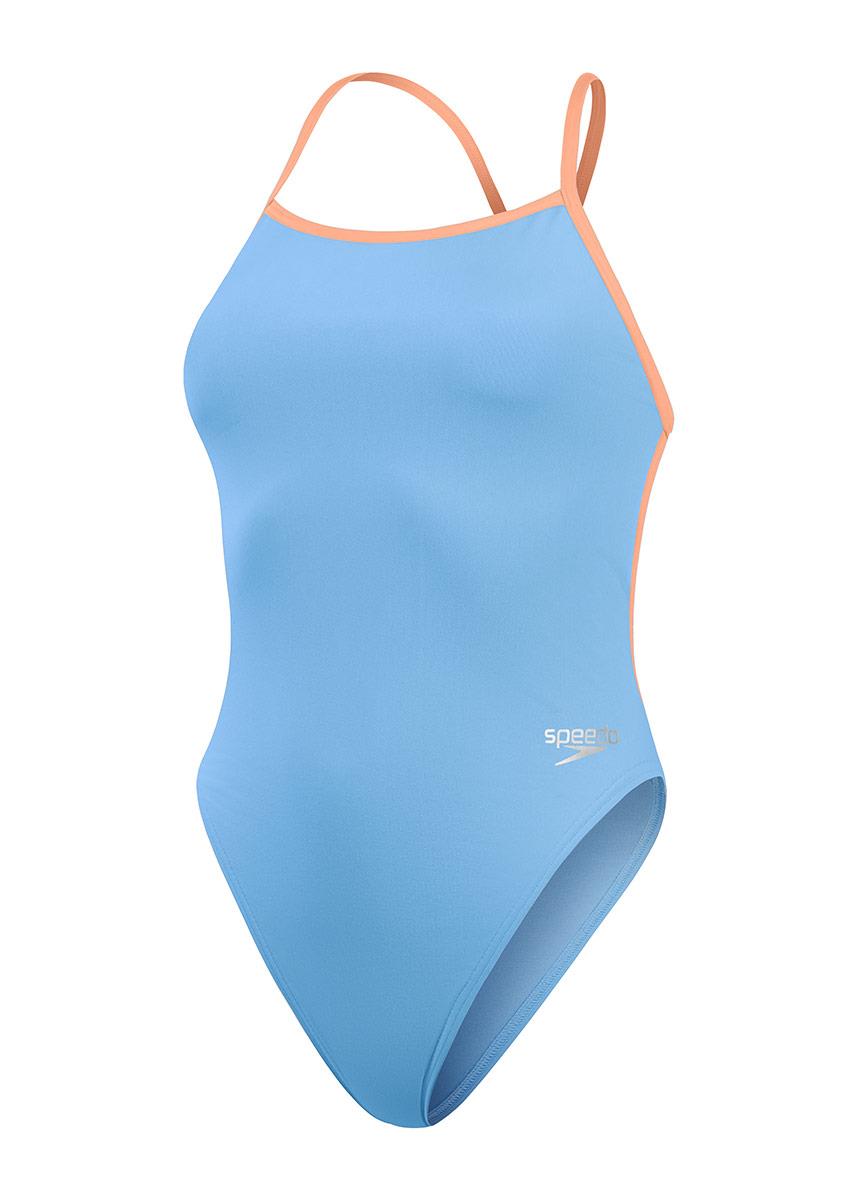 Speedo Womens Solid Vback Swimsuit - Blue / Peach-602041
