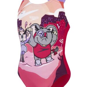 Speedo Learn To Swim Printed Crossback Swimsuit - Pink / Orange - Front view
