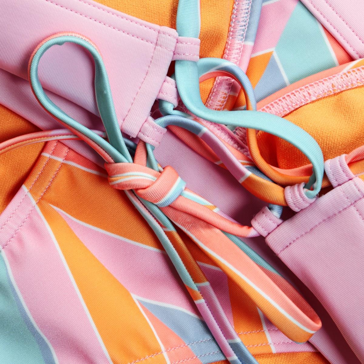 Speedo Womens Printed Banded Triangle Swim Bikini - Pink / Pumpkin / Blue / Coral-606934