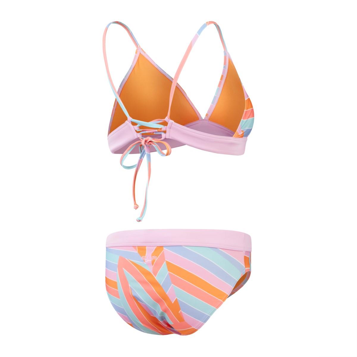 Speedo Womens Printed Banded Triangle Swim Bikini - Pink / Pumpkin / Blue / Coral-606932