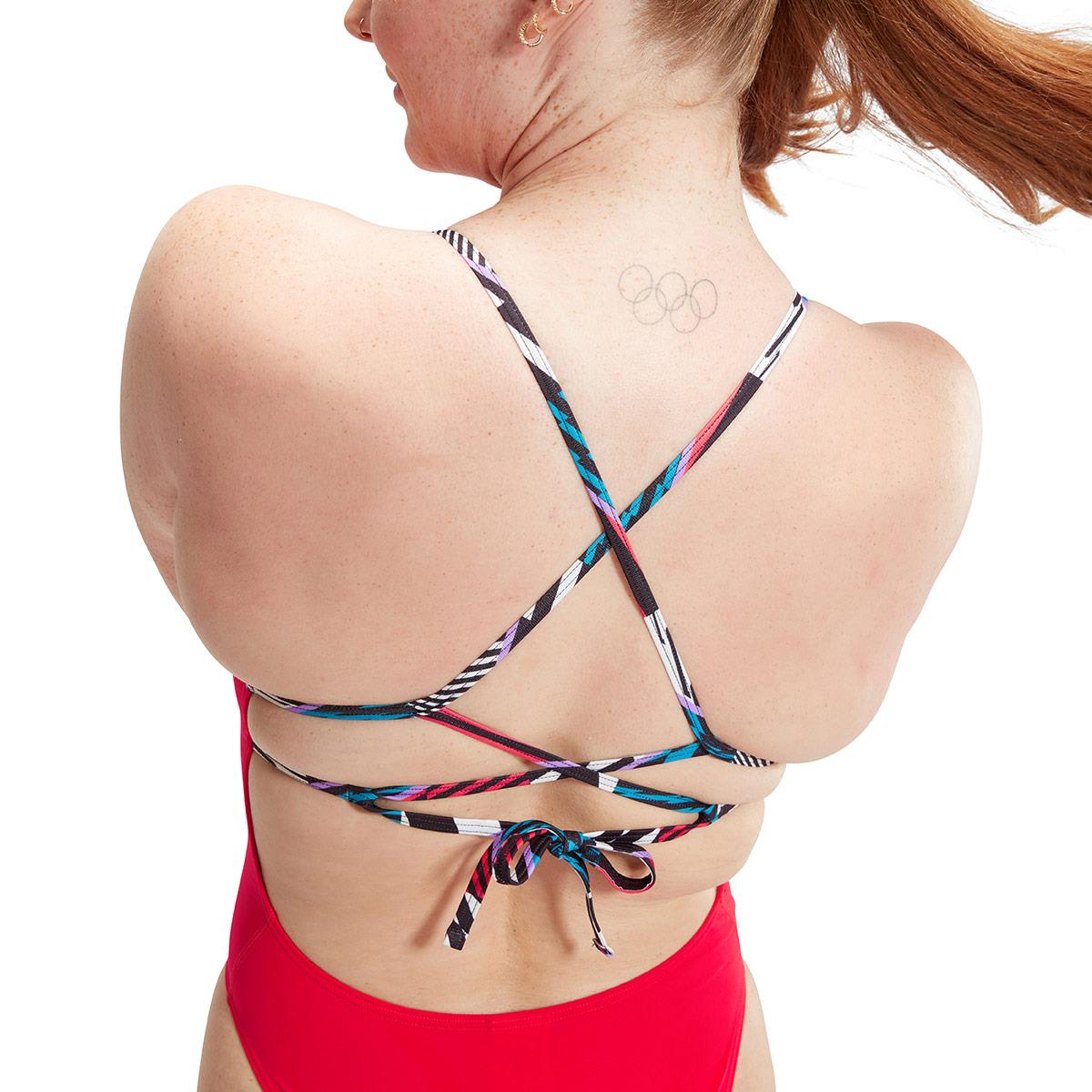 Speedo Womens Solid Lattice Tie-Back Swimsuit - Red / Blue-606743