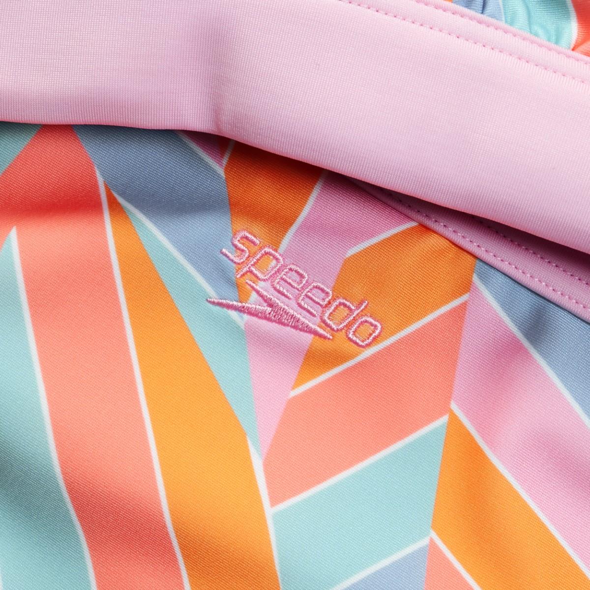 Speedo Womens Printed Banded Triangle Swim Bikini - Pink / Pumpkin / Blue / Coral-606935