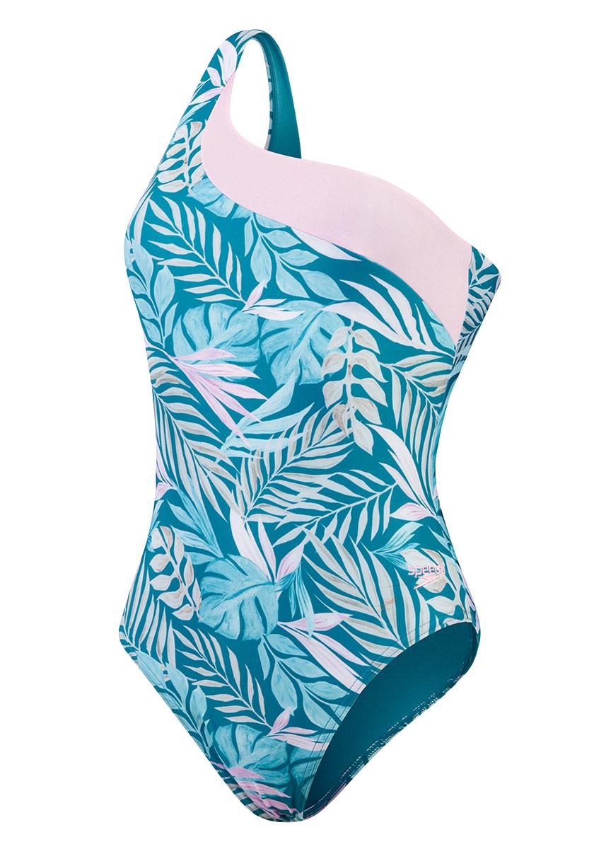 Speedo Womens Printed Asymetric Swimsuit - Blue / Pink-606853