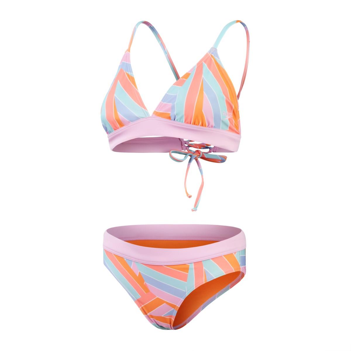 Speedo Womens Printed Banded Triangle Swim Bikini - Pink / Pumpkin / Blue / Coral-606931