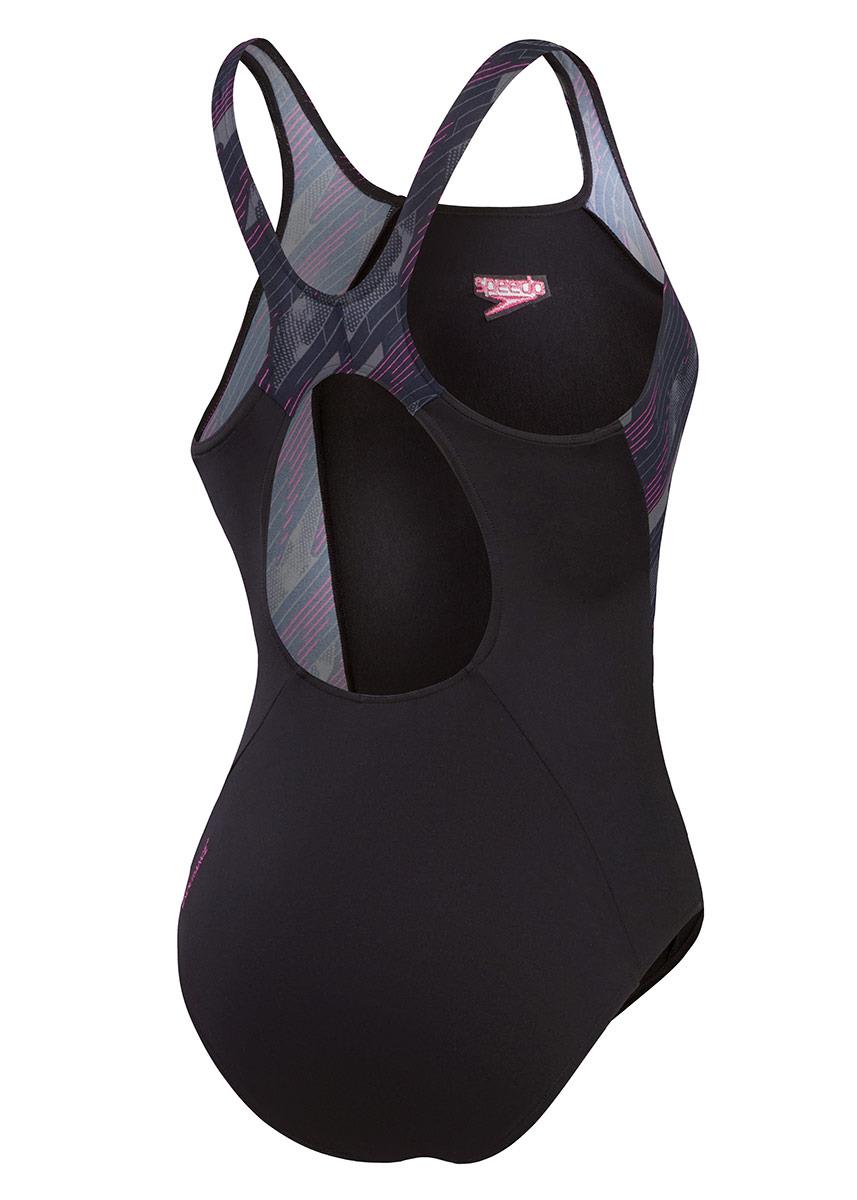 Speedo Womens HyperBoom Splice Muscleback Swimsuit - Black / Electric Pink/ / USA Charcoal-603368