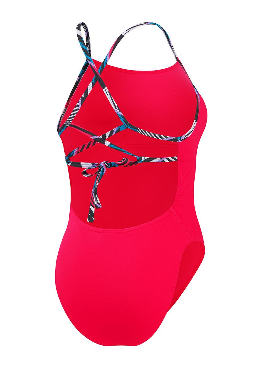 Speedo Womens Solid Lattice Tie-Back Swimsuit - Red / Blue-606747