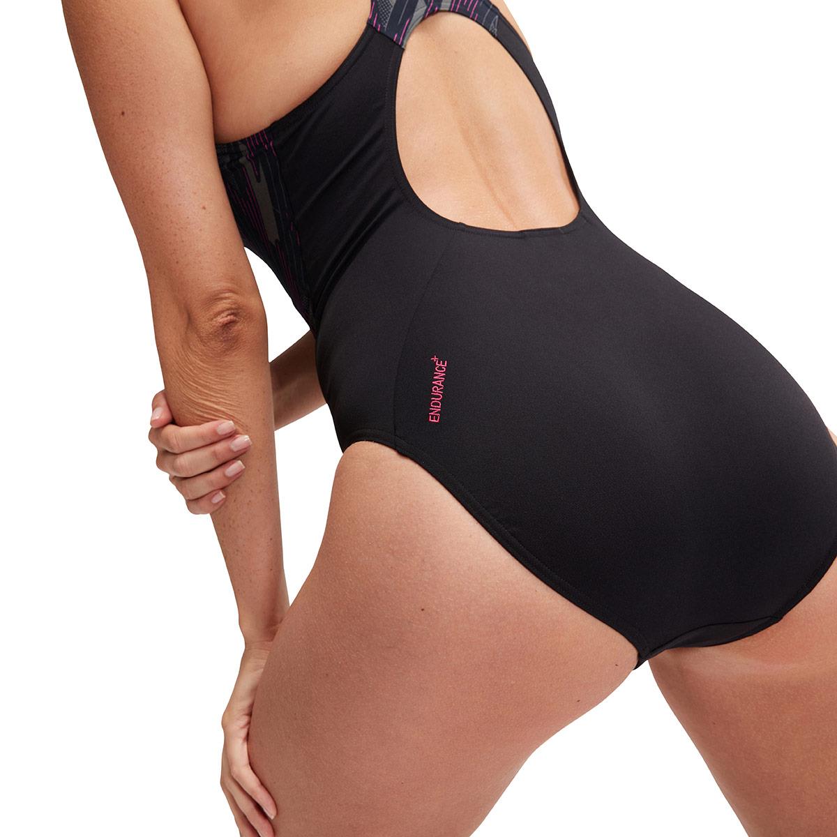 Speedo Womens HyperBoom Splice Muscleback Swimsuit - Black / Electric Pink/ / USA Charcoal-603366