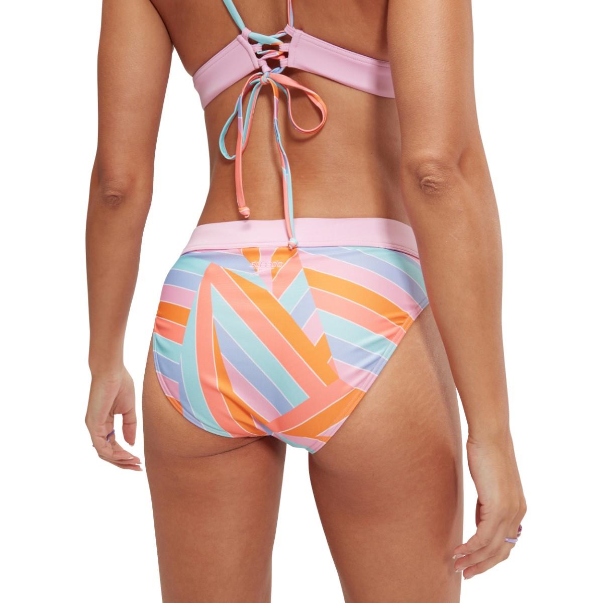 Speedo Womens Printed Banded Triangle Swim Bikini - Pink / Pumpkin / Blue / Coral-606925