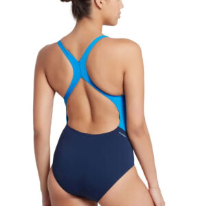 Zoggs Women’s Eaton Flyback Swimsuit – Navy/Light Blue
