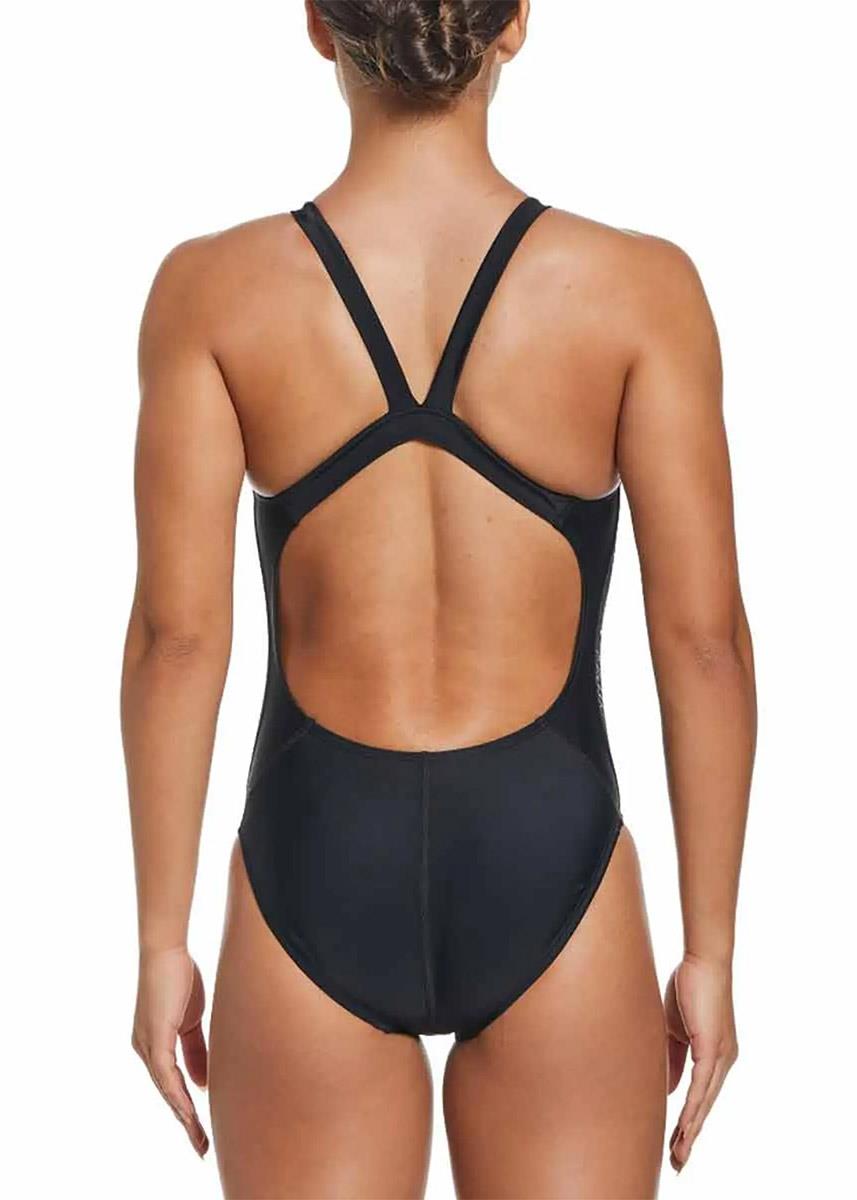 Nike Women's Fusion Logo Tape Fastback One Piece Swimsuit - Black-brand