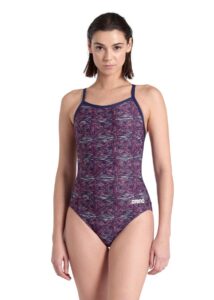 Arena Womens Abstract Tiles Light Drop Back Swimsuit - Navy Team / Red White Blue