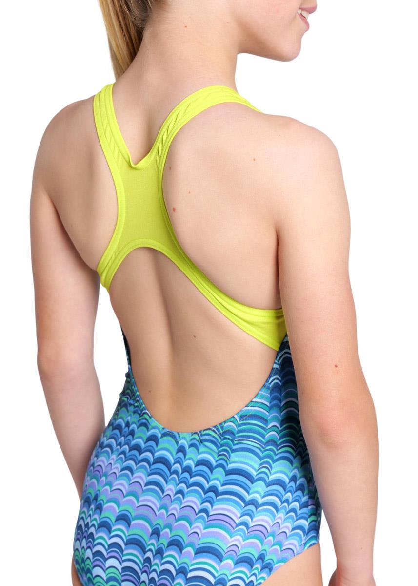 Arena Girl's Ondulation Swim Pro Back Swimsuit - Navy / Green-624176