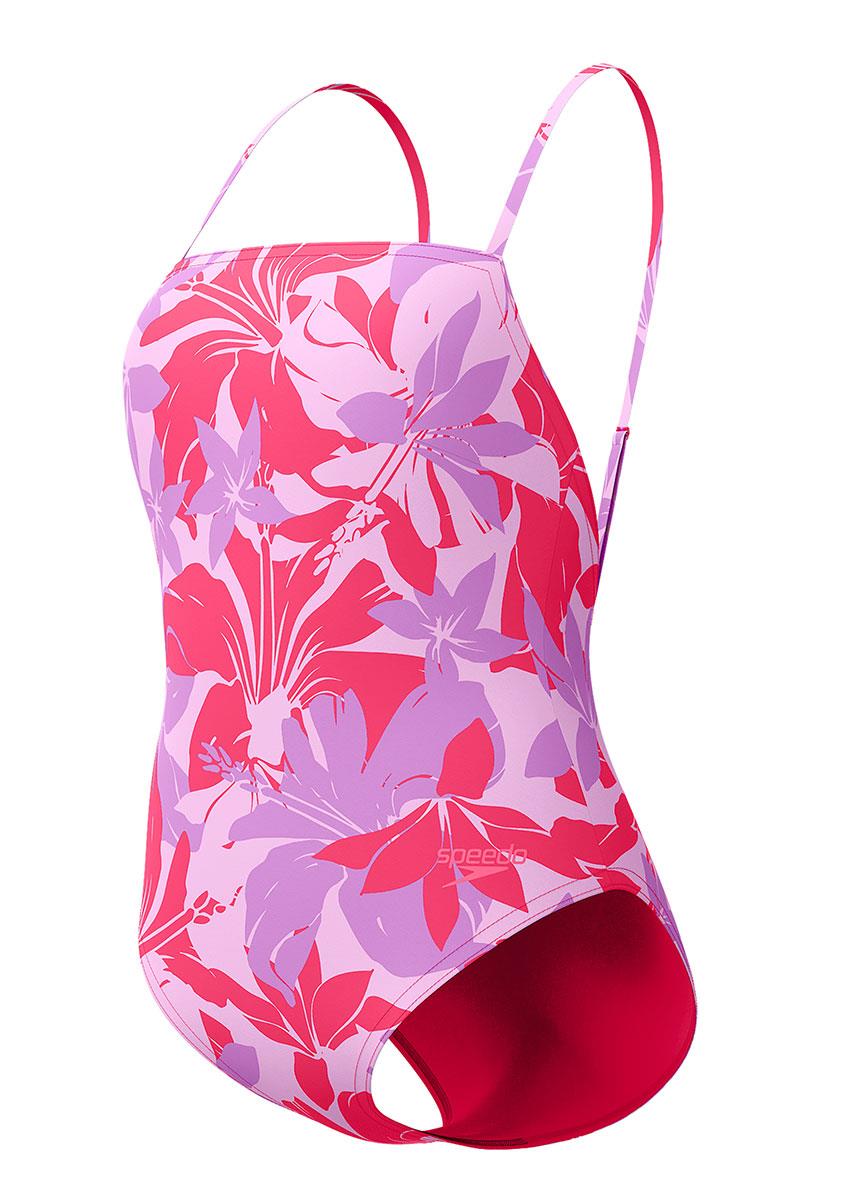 Speedo Womens Printed Adjustable Thinstrap Swimsuit - Dark Pink-632171