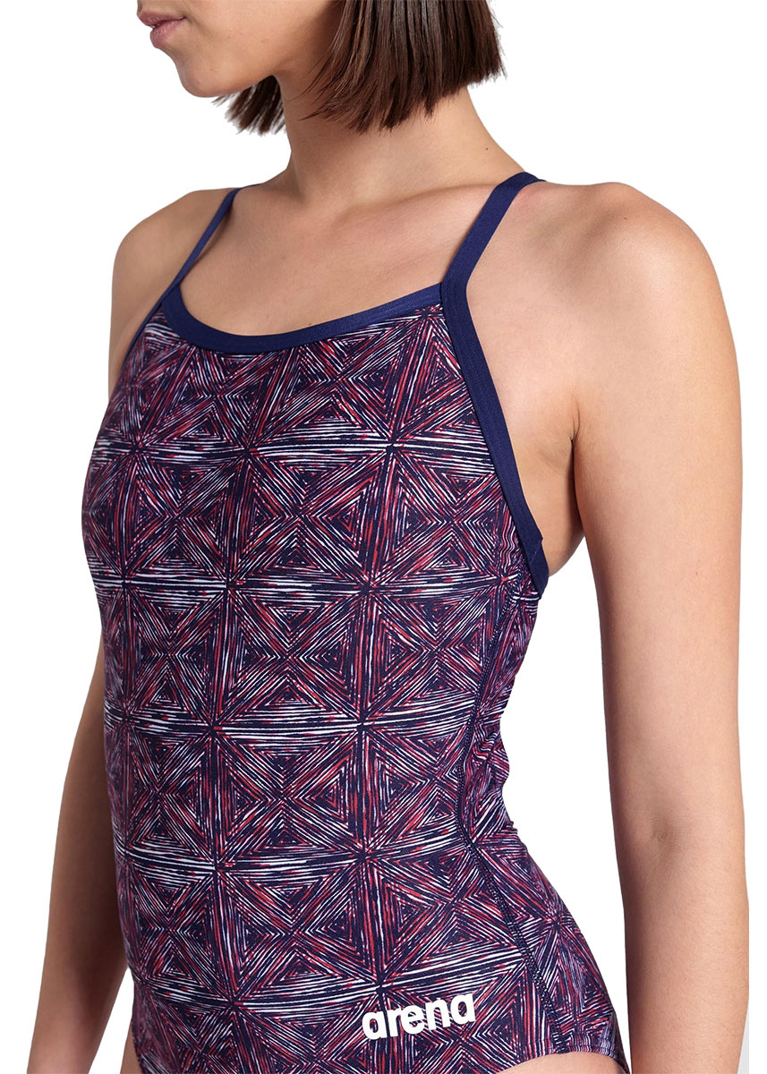 Arena Womens Abstract Tiles Light Drop Back Swimsuit - Navy Team / Red White Blue - Image 4